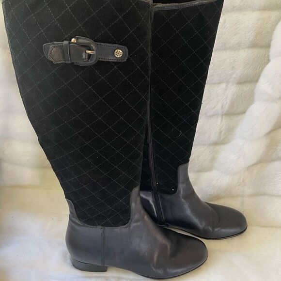 Isaac Mizrahi live black leather riding boots side zipper & top elastic size 9M - Picture 12 of 15